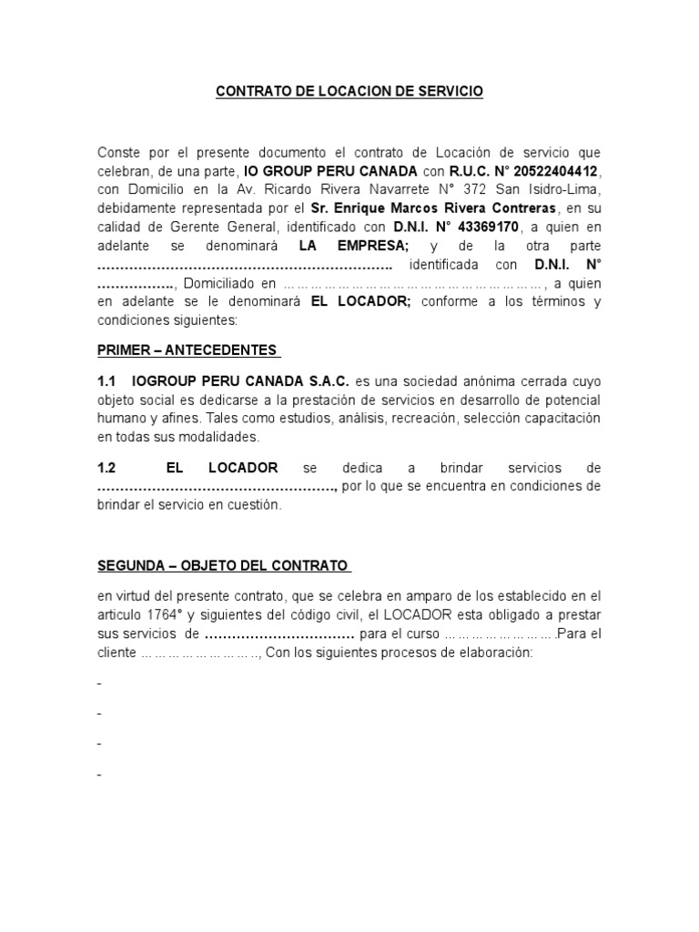 Contrato Por Locacion De Servicios