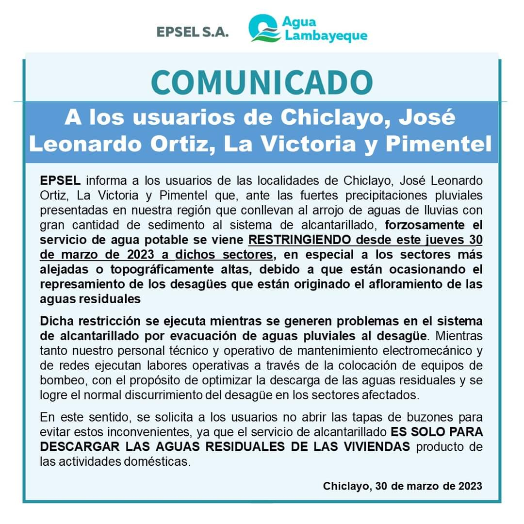 Corte De Agua En Chiclayo Hoy 2023