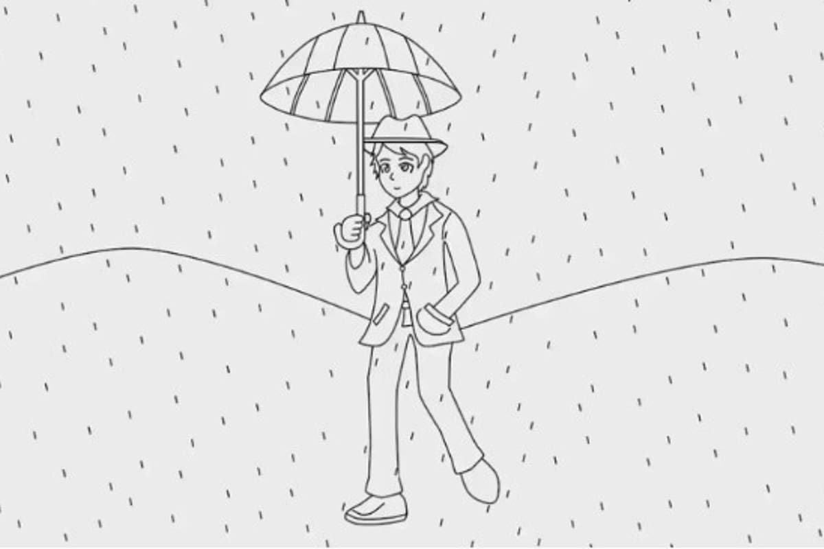Dibujo Hombre Bajo La Lluvia