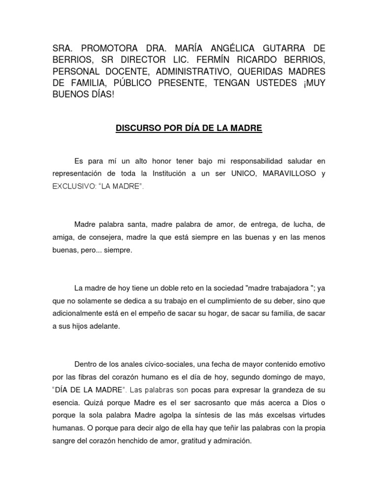 Discurso Por El Dia De La Madre