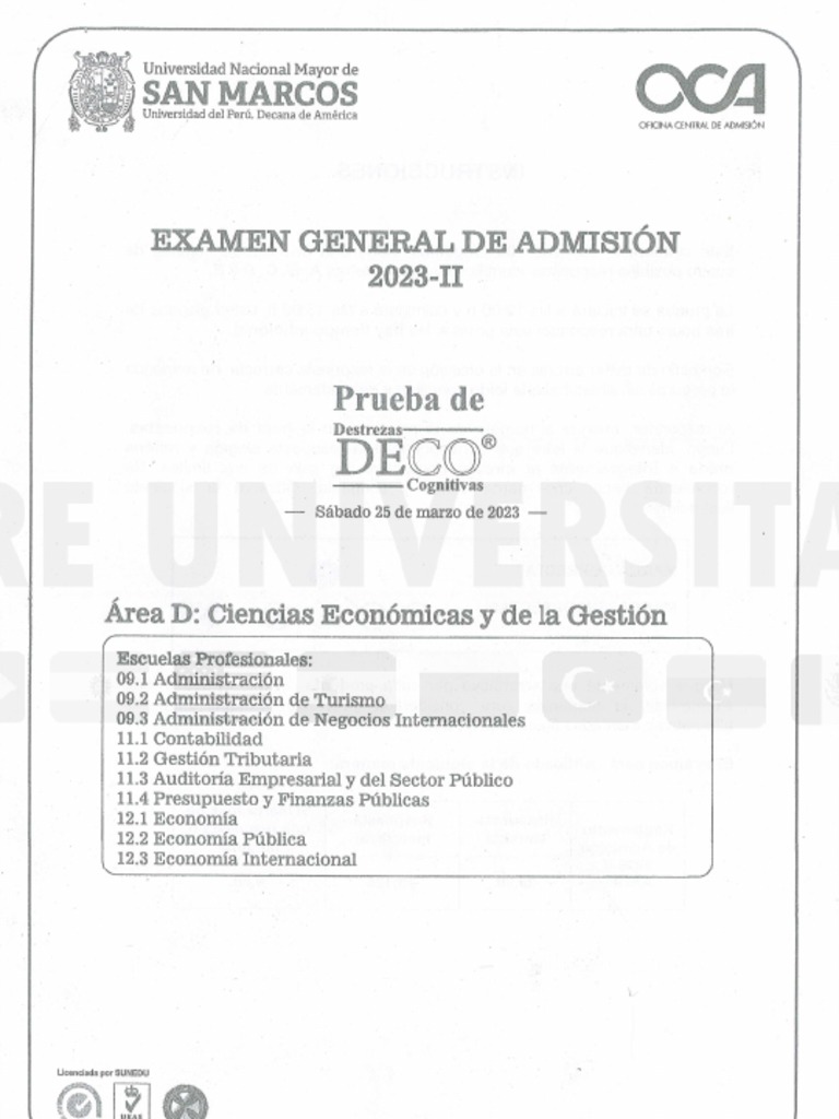Examen De Admisión San Marcos 2023