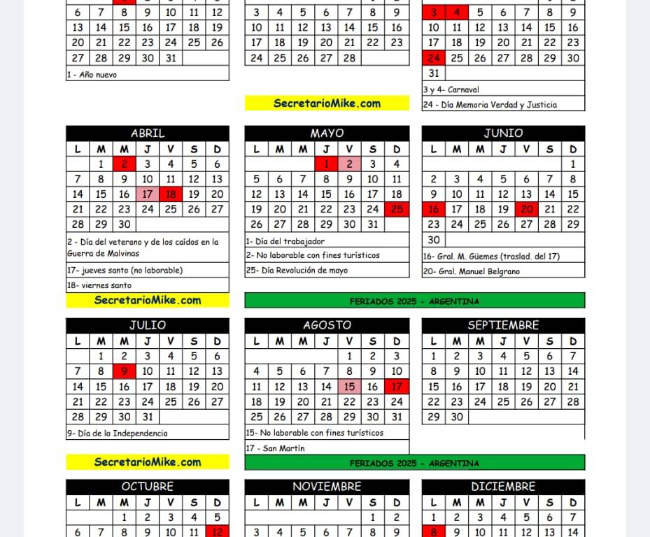 Feriados Y Dias No Laborables 2025