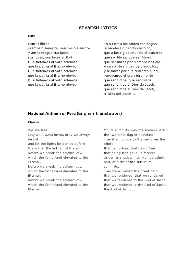 Himno Nacional Del Peru Letra Translation
