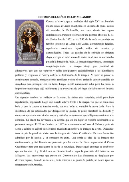 Historia Del Señor De Los Milagros