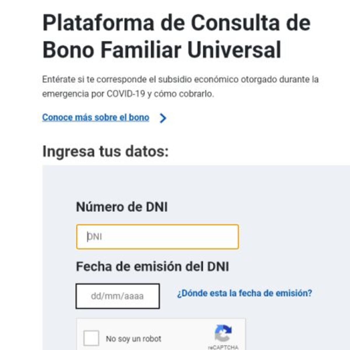 Plataforma Del Bono Universal Familiar