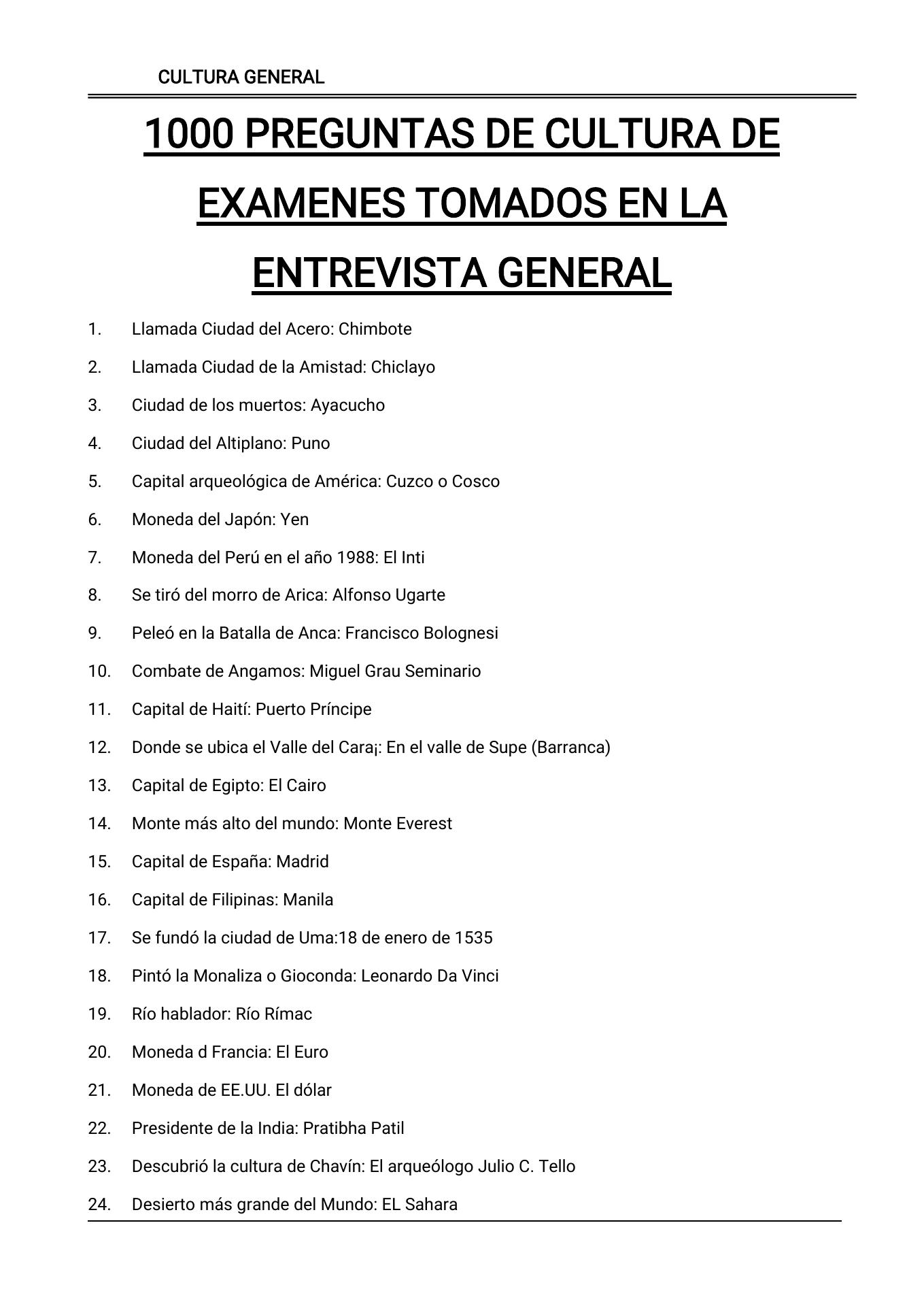 Preguntas De Cultura General Peru