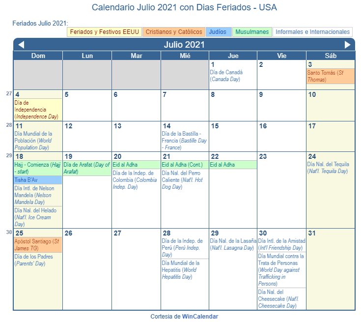 Que Dias Son Feriados En Julio