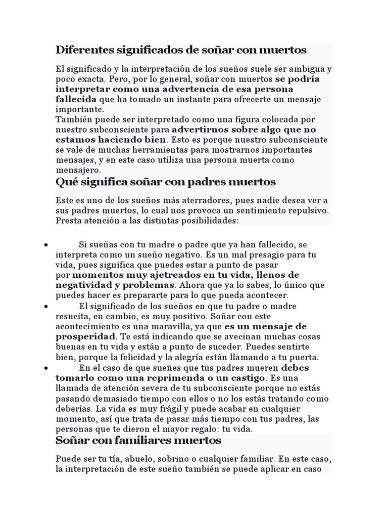 Qué Significa Soñar Con Muertos Familiares