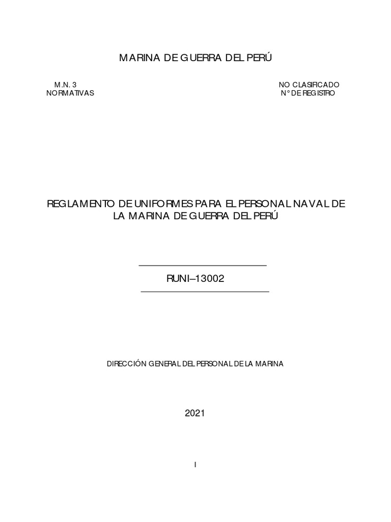 Reglamento De Uniformes De La Marina De Guerra Del Perú