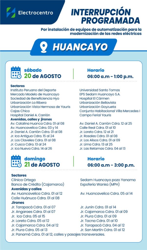 Hasta Que Hora No Habrá Luz En Huancayo Hoy