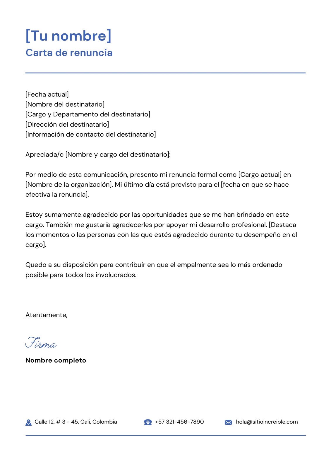 Modelo De Carta De Renuncia De Trabajo