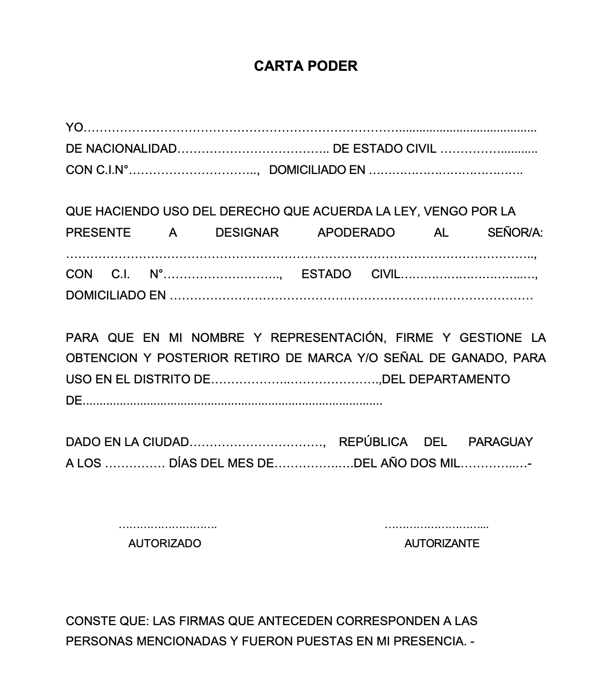 Modelo De Carta Poder Simple Para Realizar Tramites