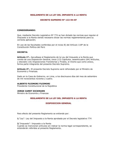 Reglamento De La Ley Del Impuesto A La Renta