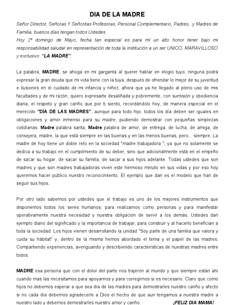Discurso Por El Dia De La Madre 2022