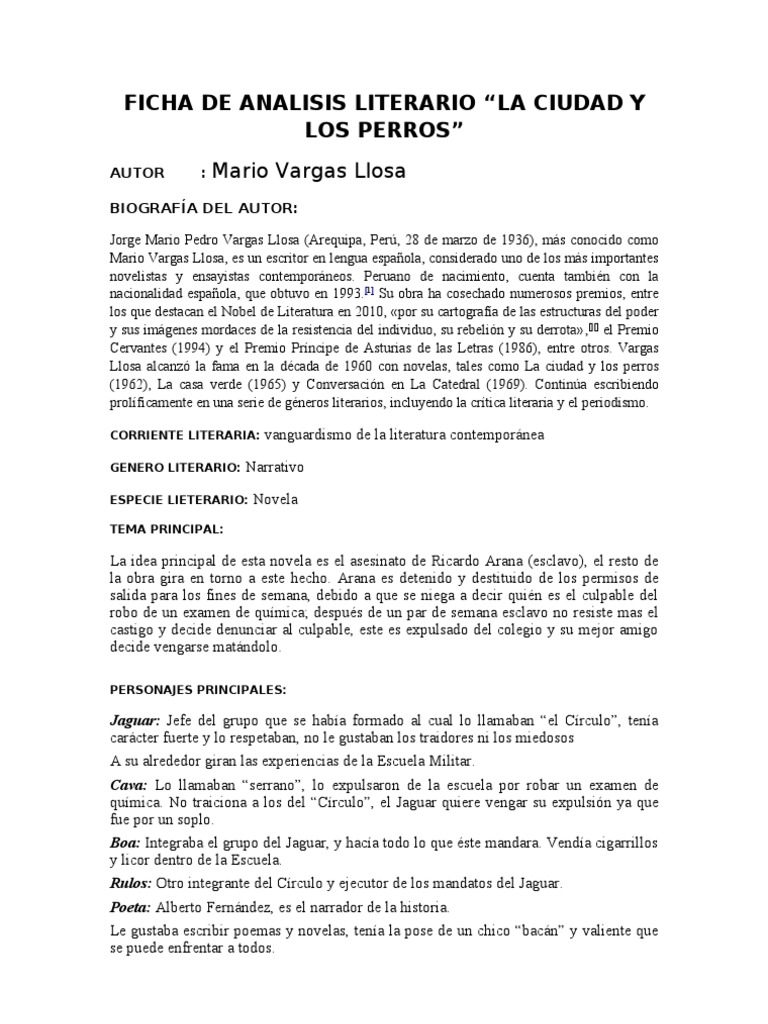 La Ciudad Y Los Perros Análisis