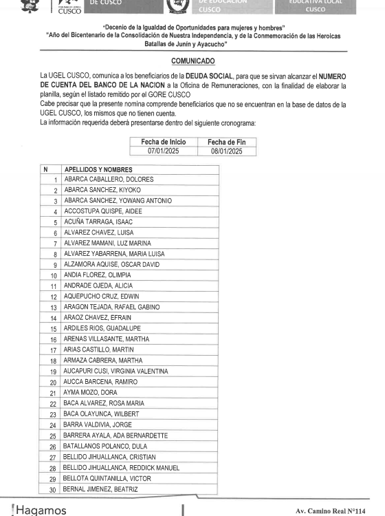 Lista De Beneficiarios De Deuda Social 2025 Huanuco