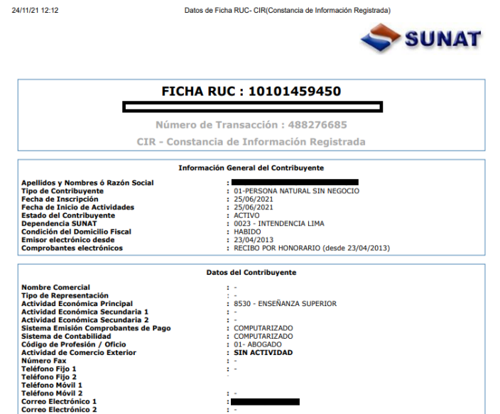 RUC - Persona Natural