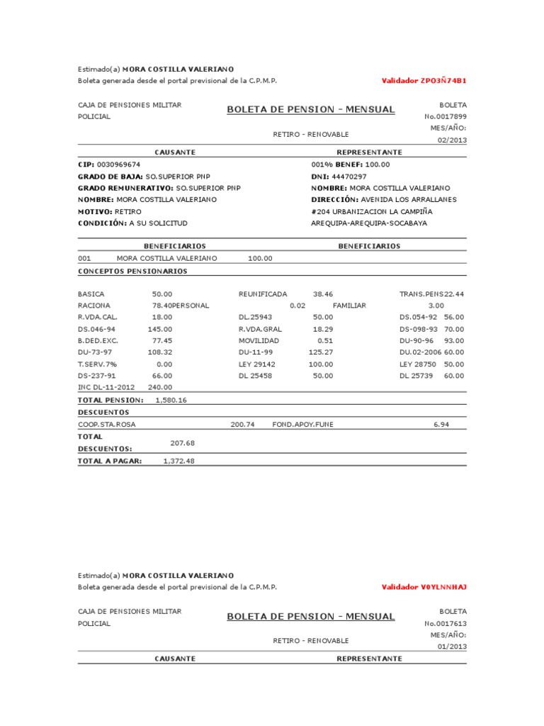 Caja Militar Policial Boleta De Pago