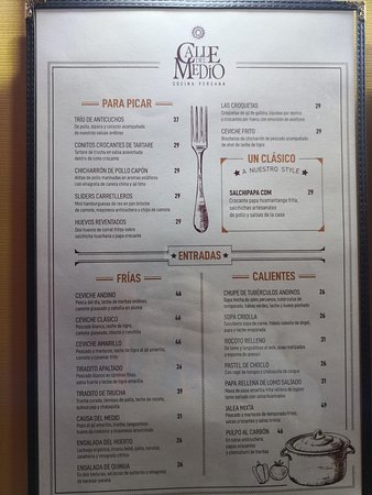 Calle Del Medio Restaurante Bar Cusco Menu