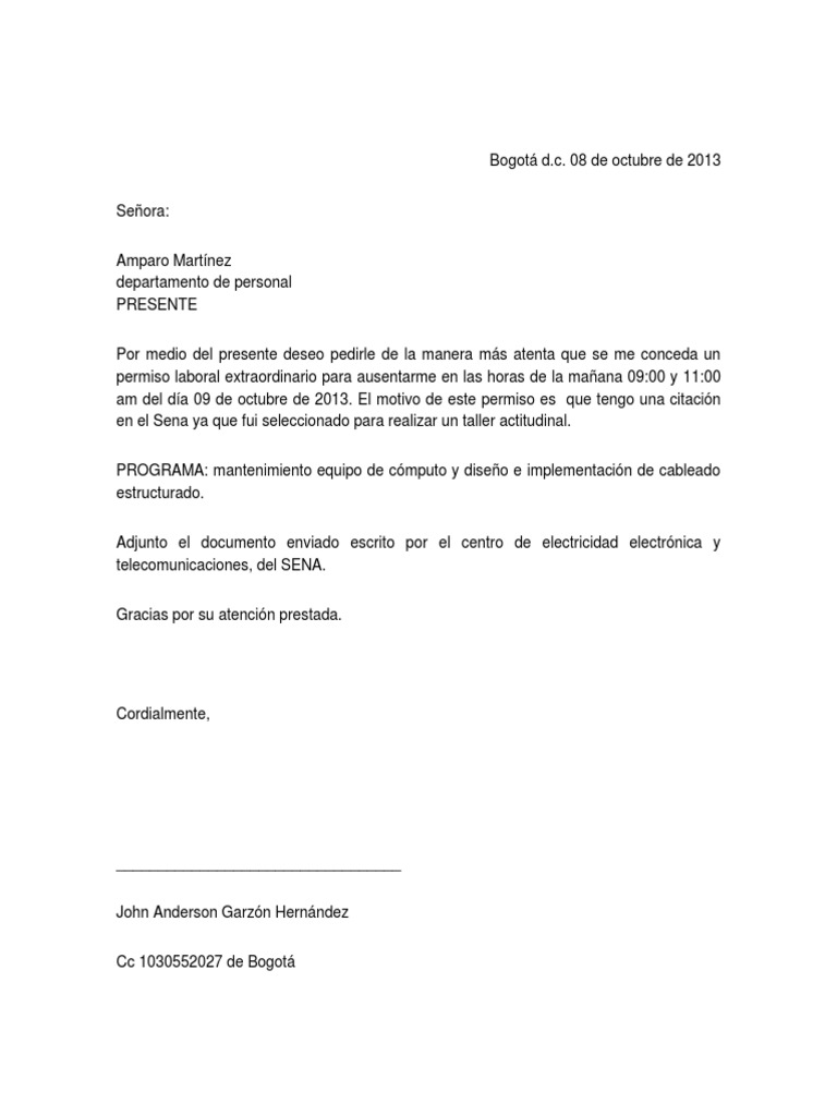 Carta De Permiso Laboral
