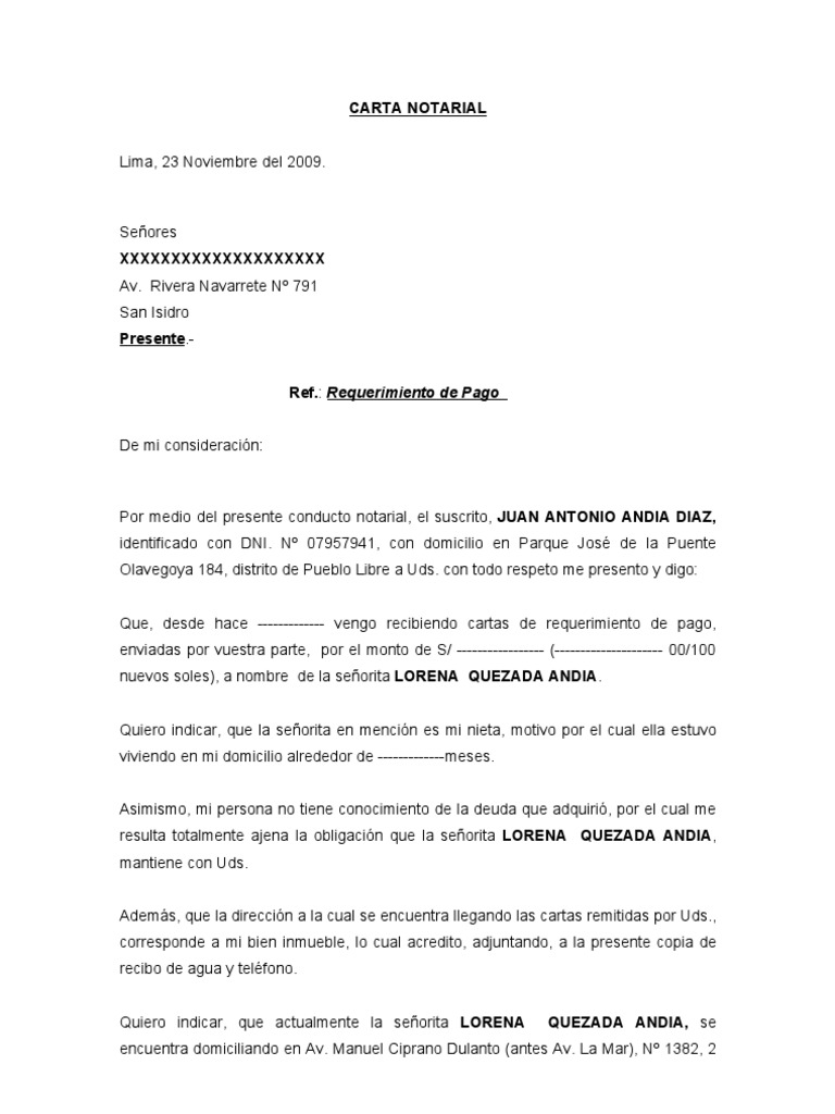 Carta Notariada Ejemplo