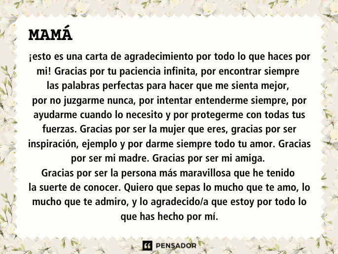 Carta Para Una Madre De Agradecimiento