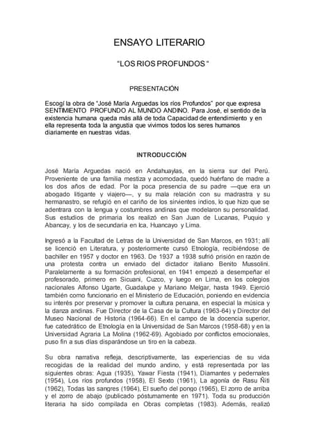 Ensayo De Ríos Profundos Introducción Desarrollo Y Conclusión