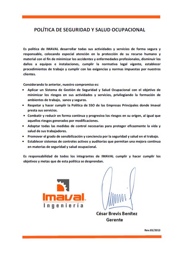 Política De Seguridad Y Salud En El Trabajo De Una Empresa
