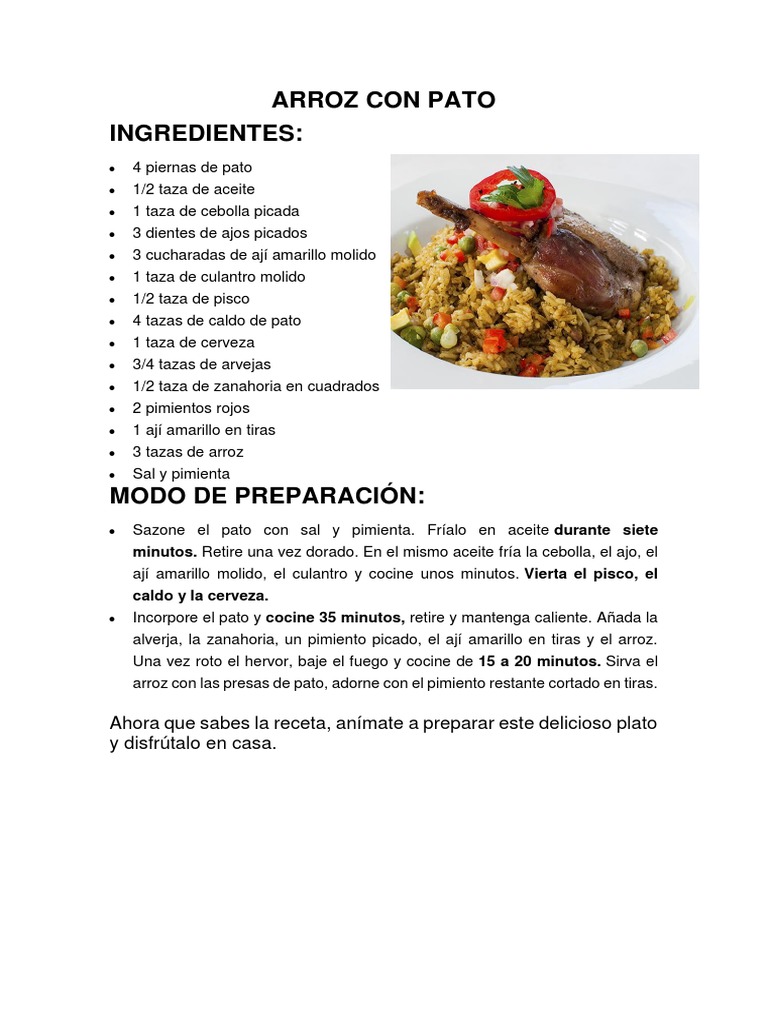 Receta De Arroz Con Pato Receta Peruana