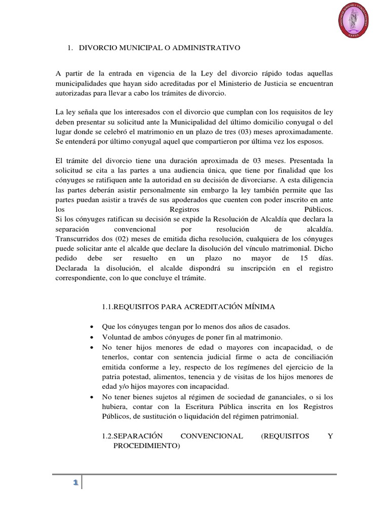 Requisitos Para Divorcio Rapido En Municipalidades Pdf