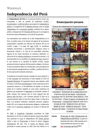 Resumen De La Independencia Del Peru Wikipedia