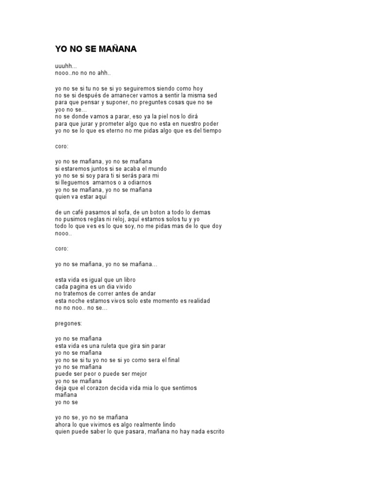Yo No Sé Mañana Lyrics English And Spanish