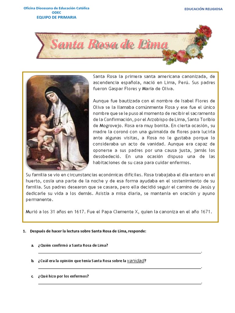 Cómo Se Expresa En La Historia De Santa Rosa De Lima Las Enseñanzas De La Vida De Jesús