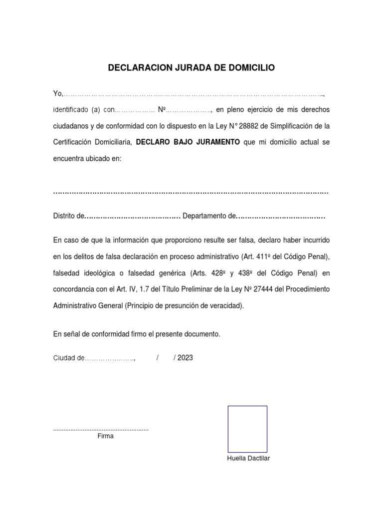 Declaración JURADA DE DOMICILIO 2024
