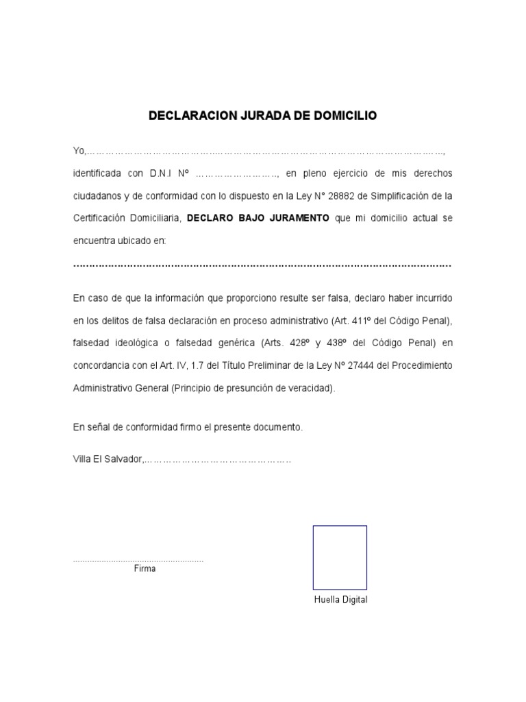 Declaración JURADA DE DOMICILIO Empleado