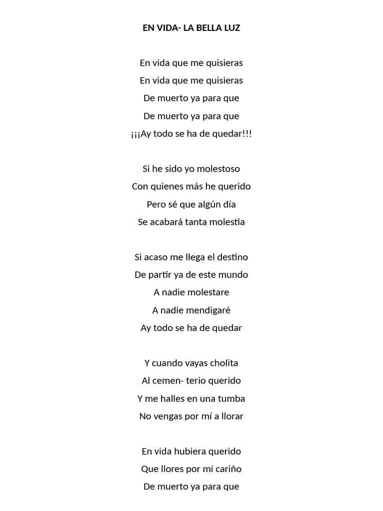 En Vida - Letra