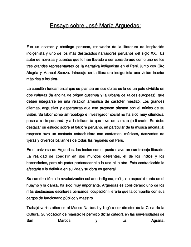 Ensayo Sobre José María Arguedas De Humberto Lozano