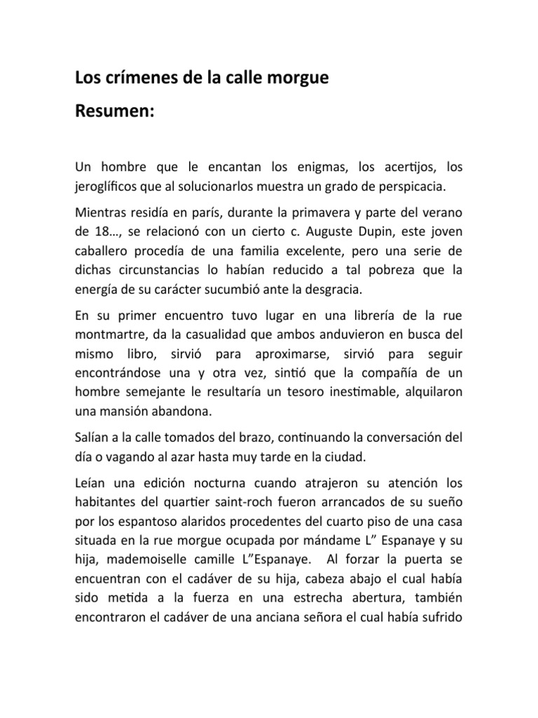 Los Crímenes De La Calle Morgue Resumen PDF